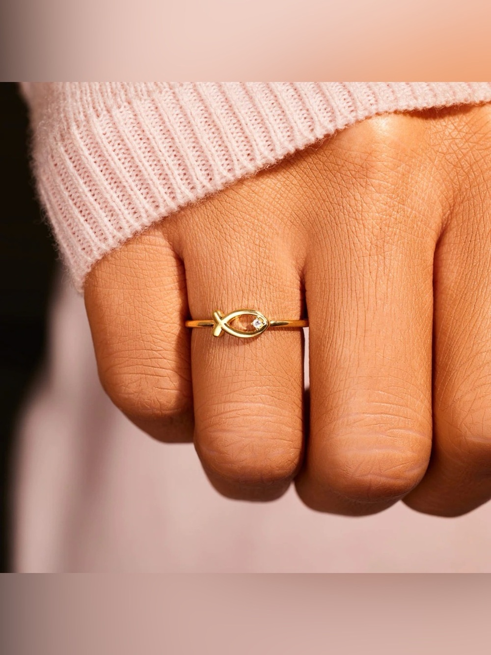 925 Sterling Silver Inlaid Zircon Fish Ring